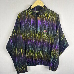 Surf Style Neon Abstract Lightning Print Half Zip Windbreaker One Size Retro 90s